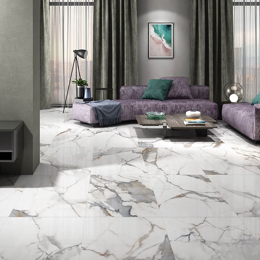 white polished porcelain tile