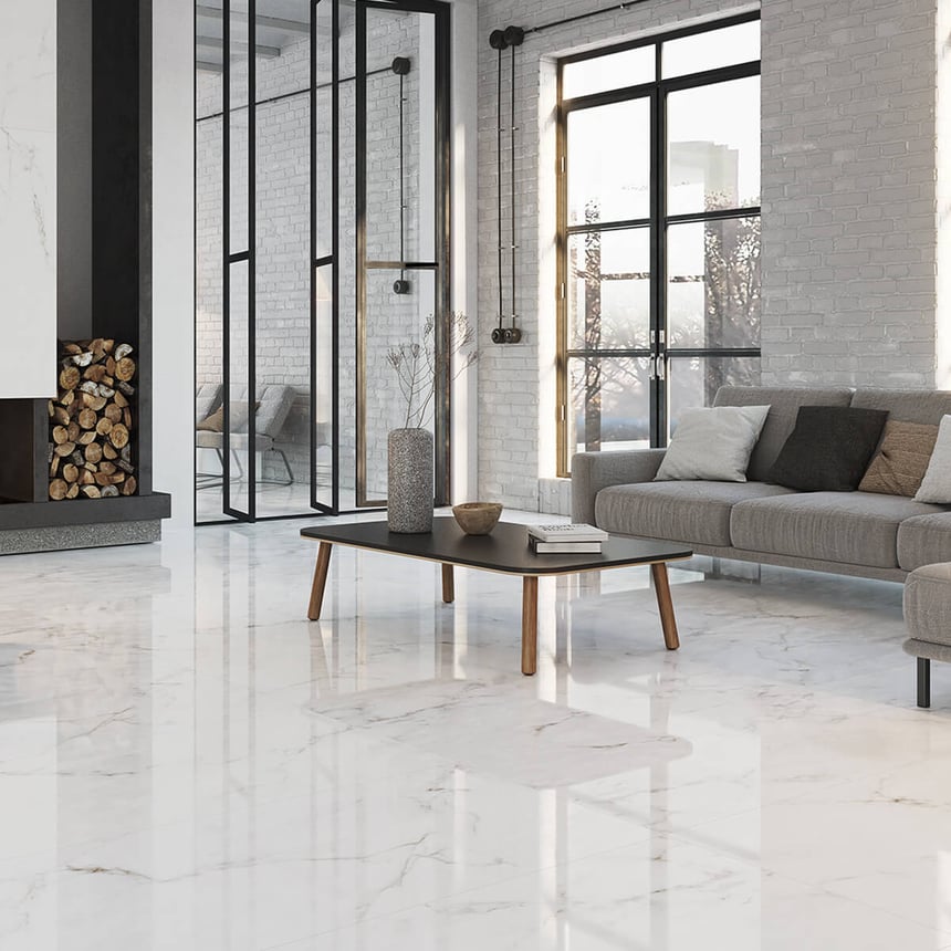 white polished porcelain tile