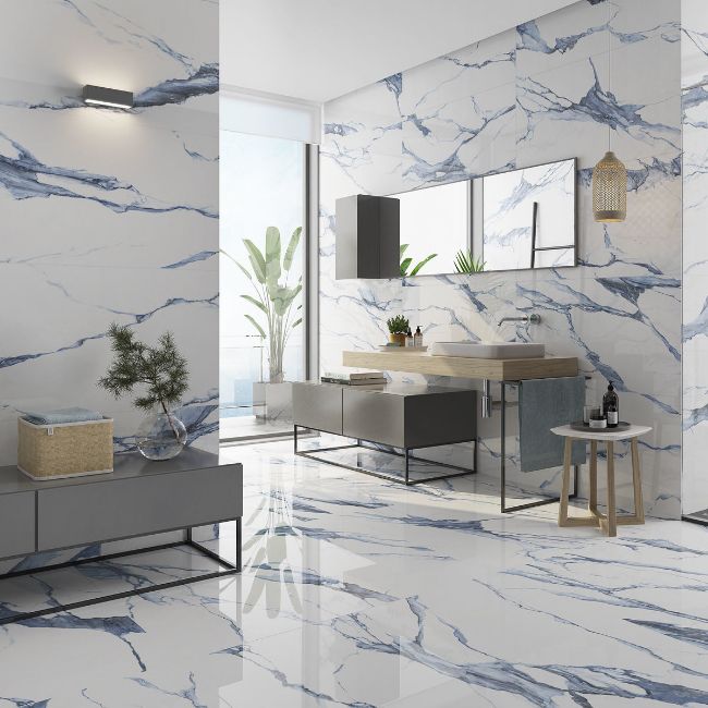 European Porcelain Tiles Blue Veined Marble Effect StoneSuperstore