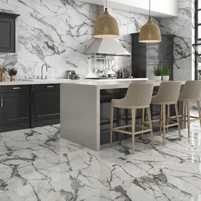 Glacier Grey Gloss Marble Effect Tiles European Porcelain Tiles