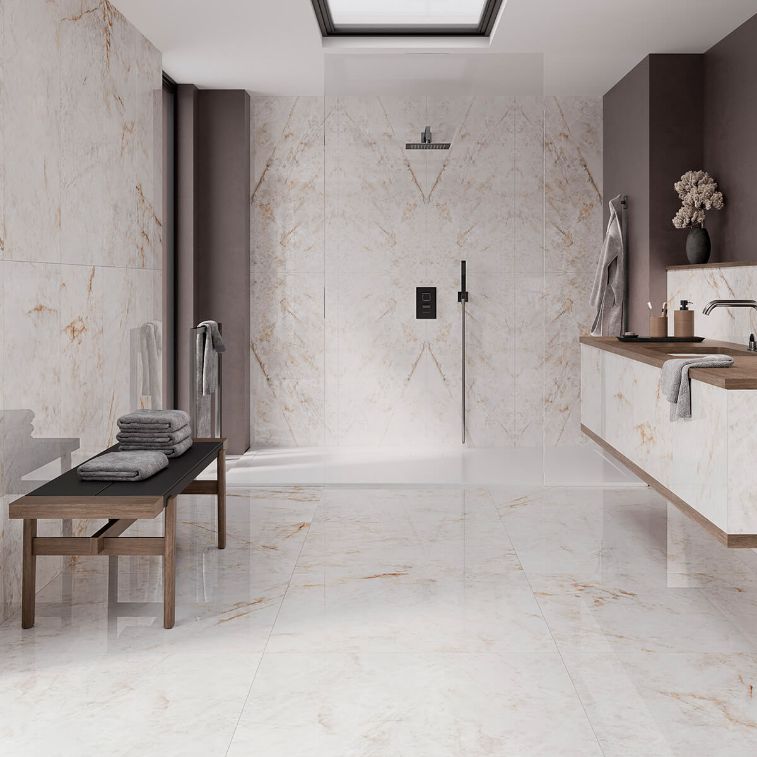 white polished porcelain tile