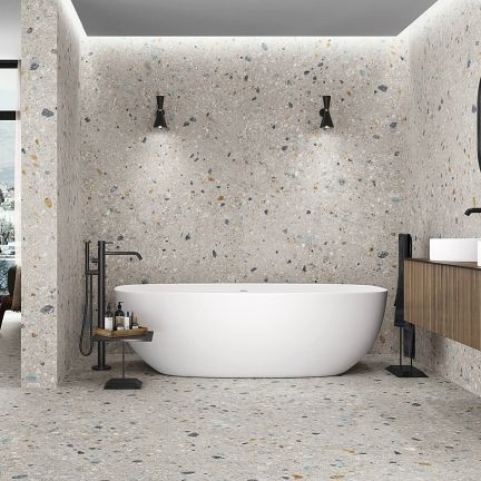 Manhattan Grey Terrazzo Stone-Effect tiles - 600x1200x9mm