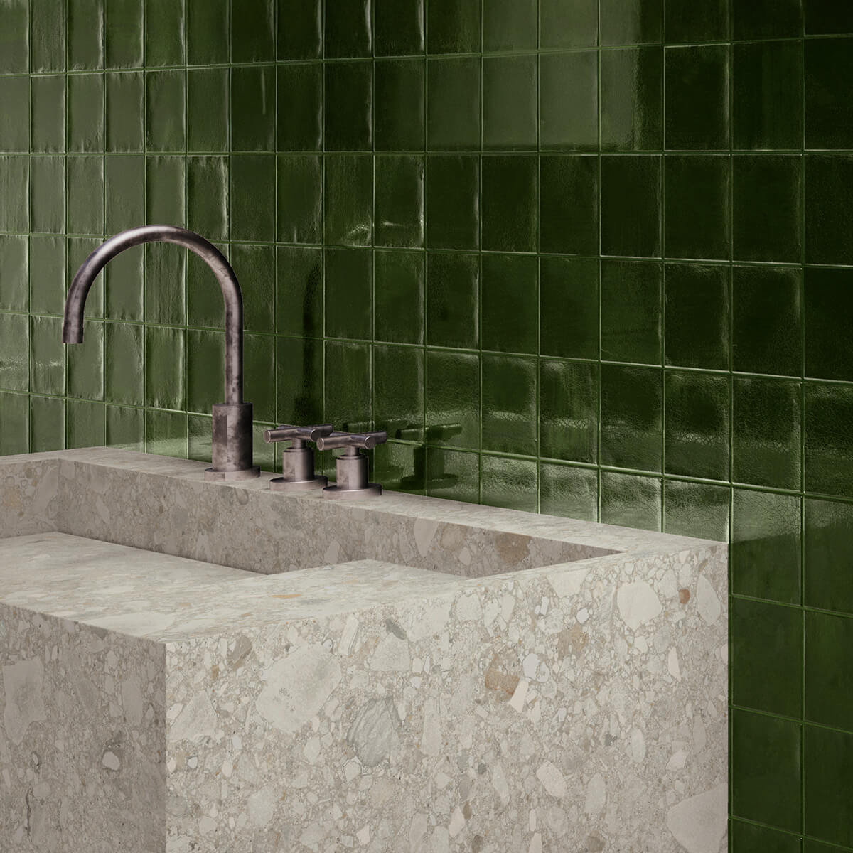 Dark Green Zellige Tile Bathroom
