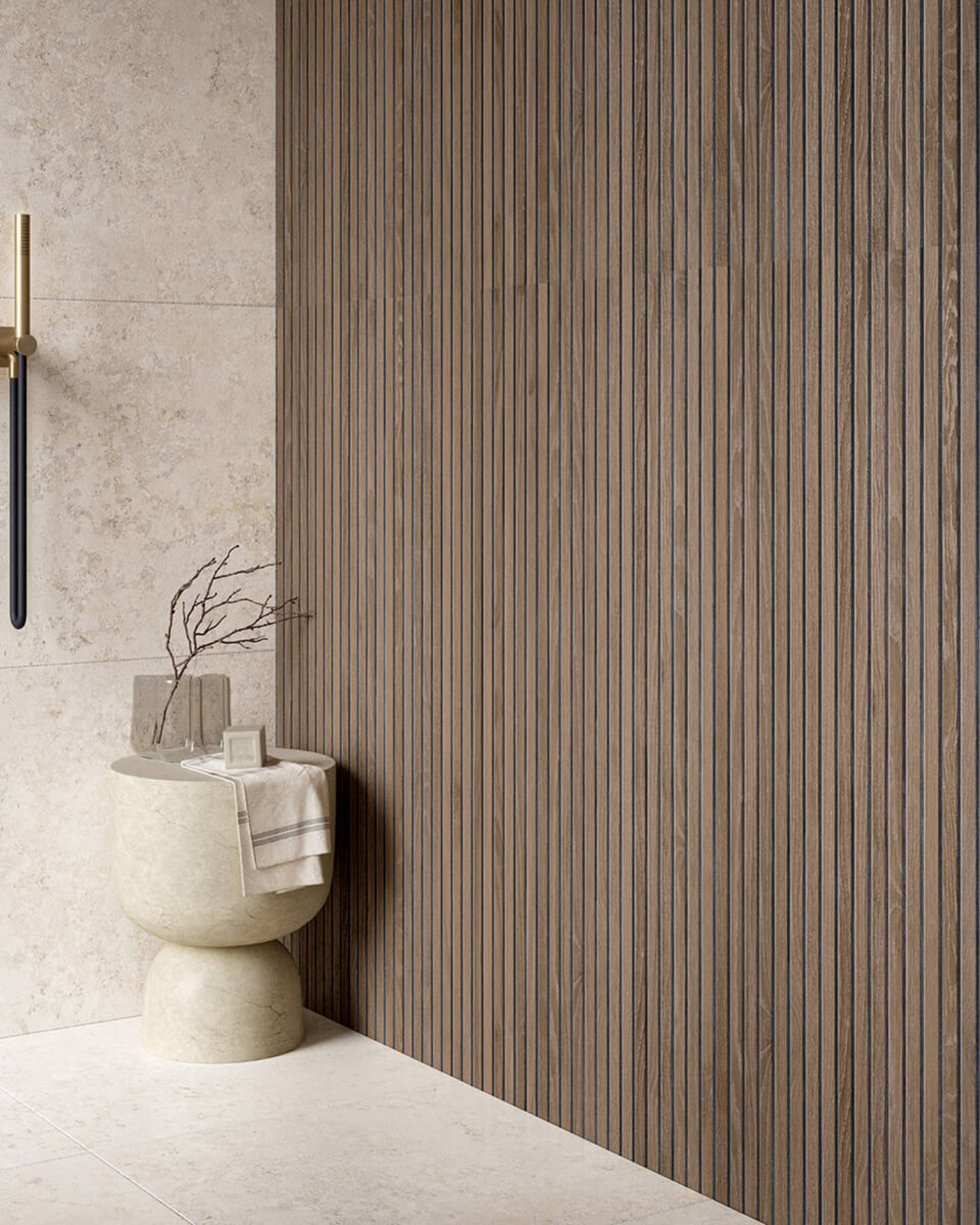 Nordic Cognac Walnut Slatted Wood Effect Ceramic Planks | Stone Store
