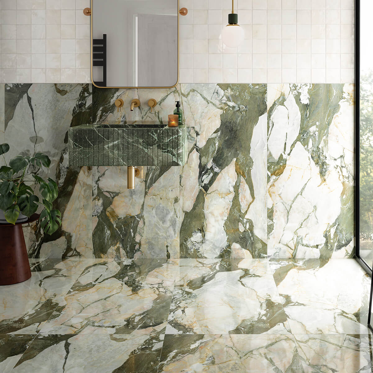 Iris Green Polished Marble Effect Porcelain Tiles | Stone Store