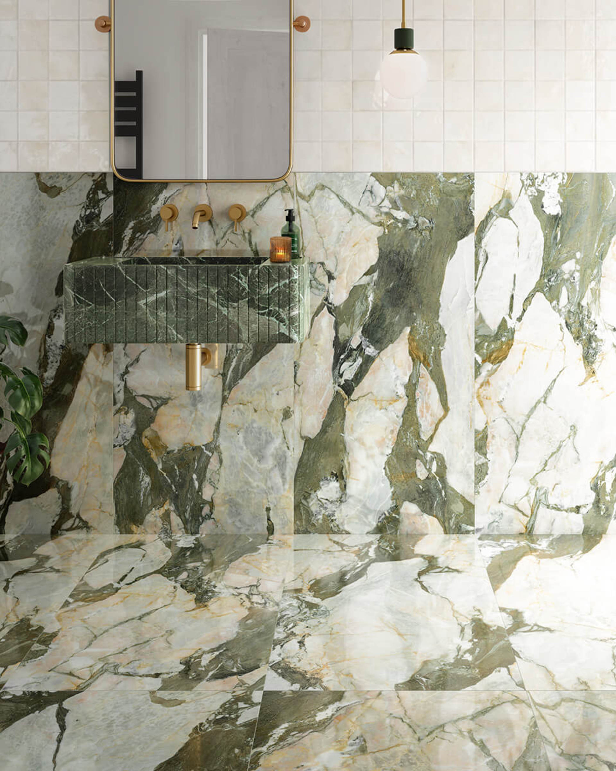 Iris Green Polished Marble Effect Porcelain Tiles | Stone Store