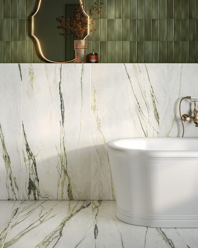 Fresca Green Matte Marble Effect Porcelain Tiles | Stone Store